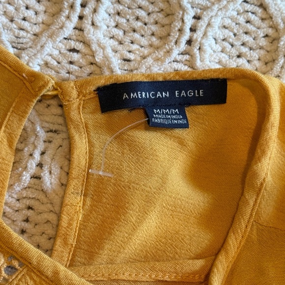 American Eagle Charming Yellow mustard Women top with Embroidered Details size M - Picture 2 of 11